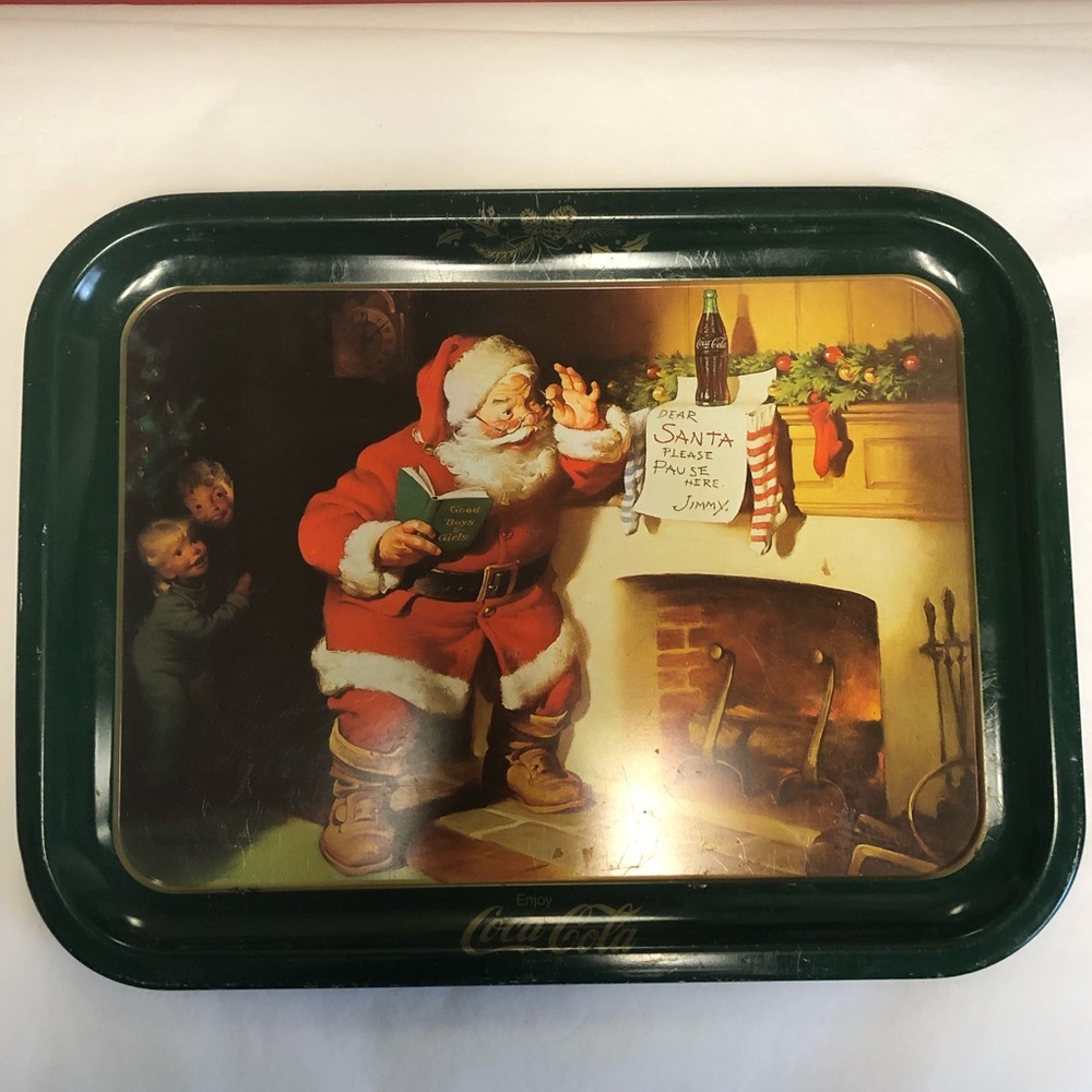 Vintage 1980 Holiday Christmas Coca Cola Coke Dear Santa Claus Serving Tray